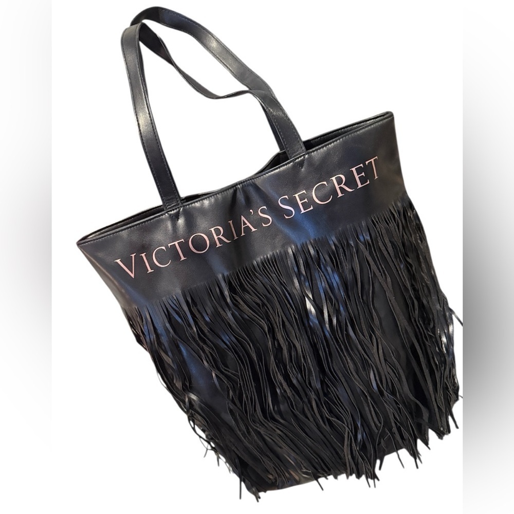Victoria's Secret Black Tote with Fringe large bag storage purse handbag